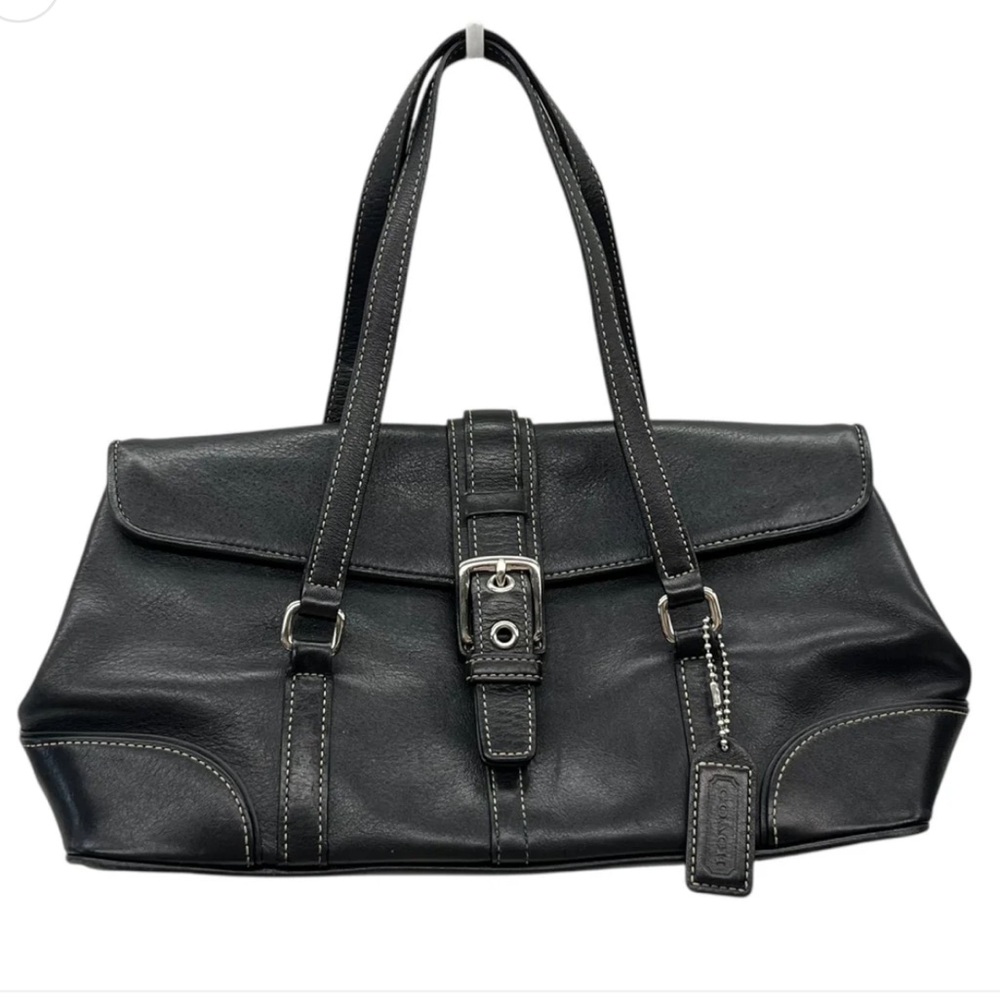 COACH vintage Hamptons Black Leather Flap Purse black hand bag - Picture 15 of 15